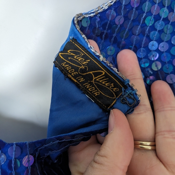Vintage Eve's Allure Blue Iridescent Silver Sequin Party NYE Top Blouse - Picture 3 of 8